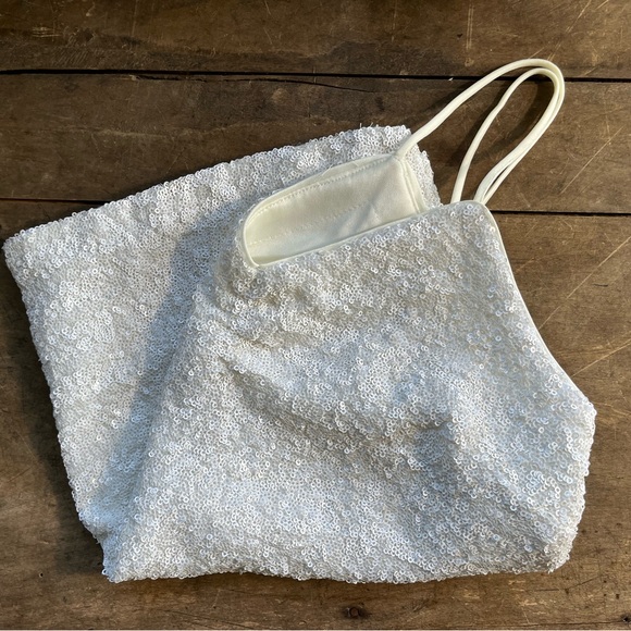 REINA DIAZ COLECCION 5 SEQUINED TANK TOP WHITE PINCHED DEEP V GREAT FOR LAYERING - Picture 15 of 15